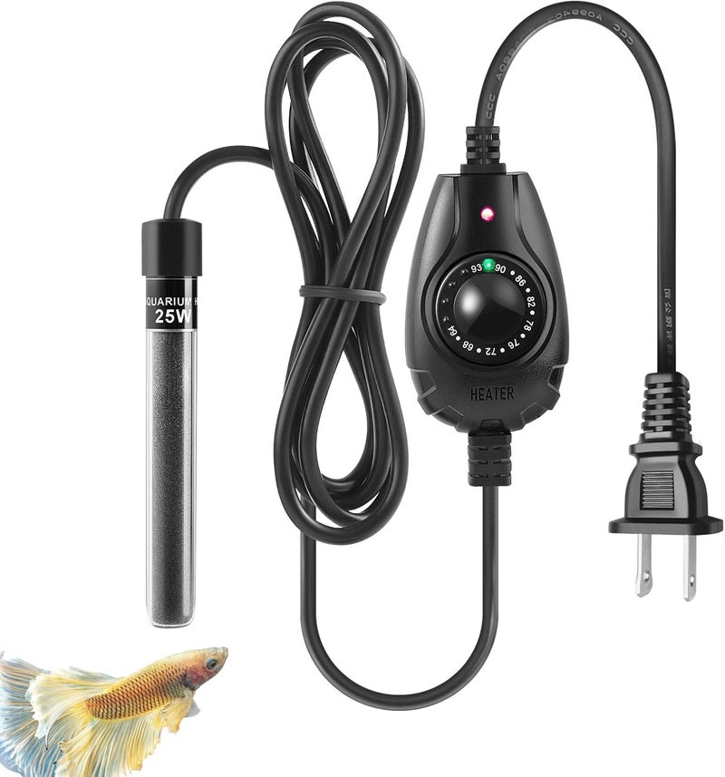 HITOP 25W Super Mini Aquarium Heater: Adjustable Heater for Small Fish Tank 2-6Gallons, with External Controller, Betta Heater for Fish Bowls (25W) - Image 1